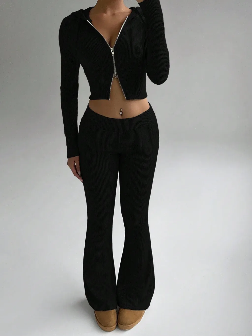 Autumn And Winter Casual Two-piece Suit Women - Black