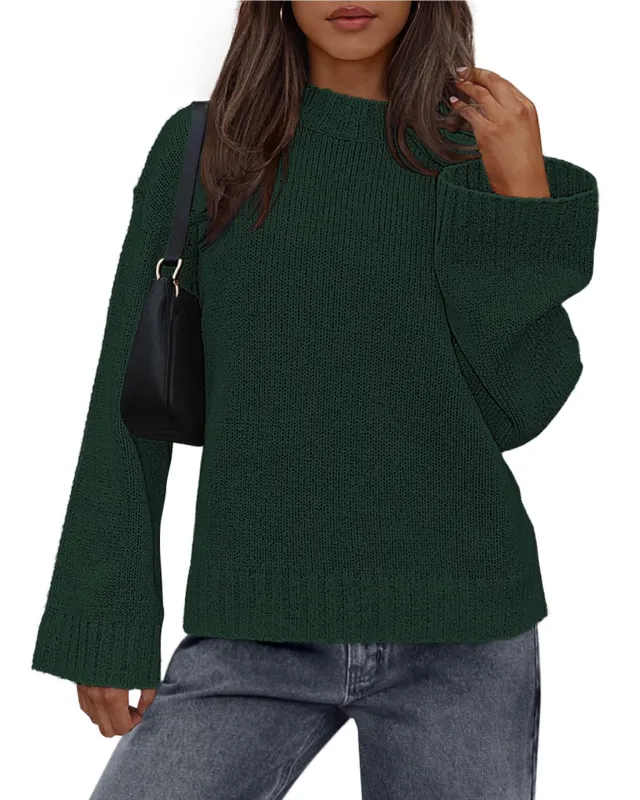 Casual Round Neck Solid Color Knitted Sweaters Women's Clothing Army Green - Shop at LoveMi