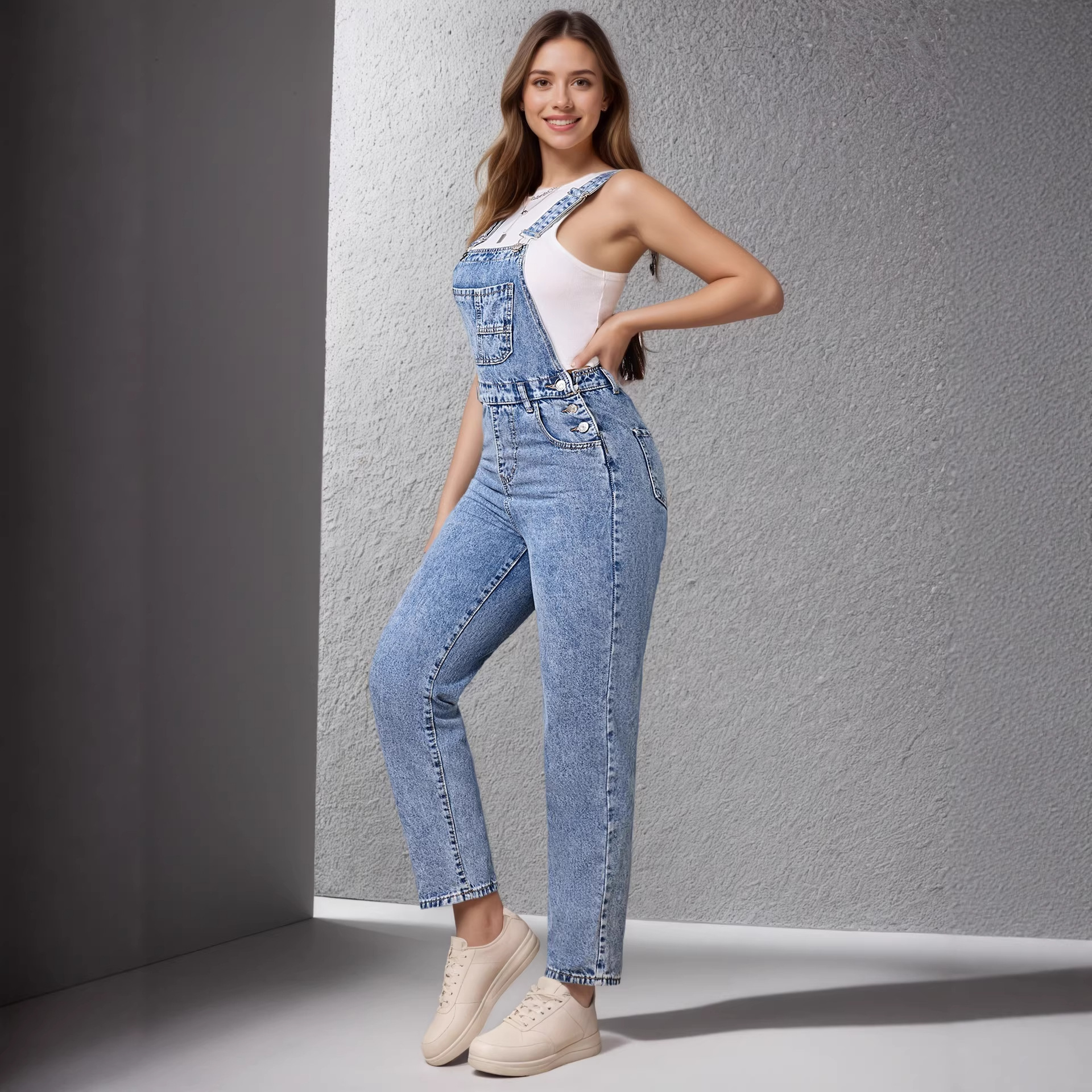 Summer Non-stretch Denim Overalls For Women