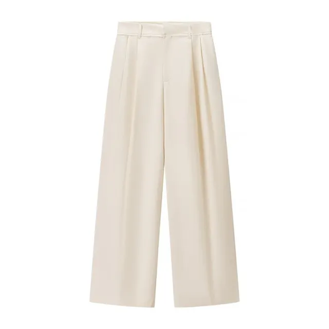High Waist Wide Leg Draping Pleated Trousers Milky White - Shop at LoveMi