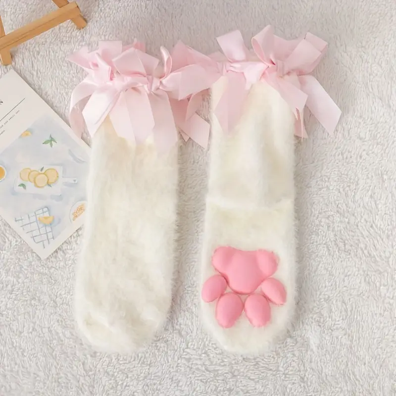 3D Cat Claw Socks Womens Coral Fleece Mid-calf Socks For Fall And Winter