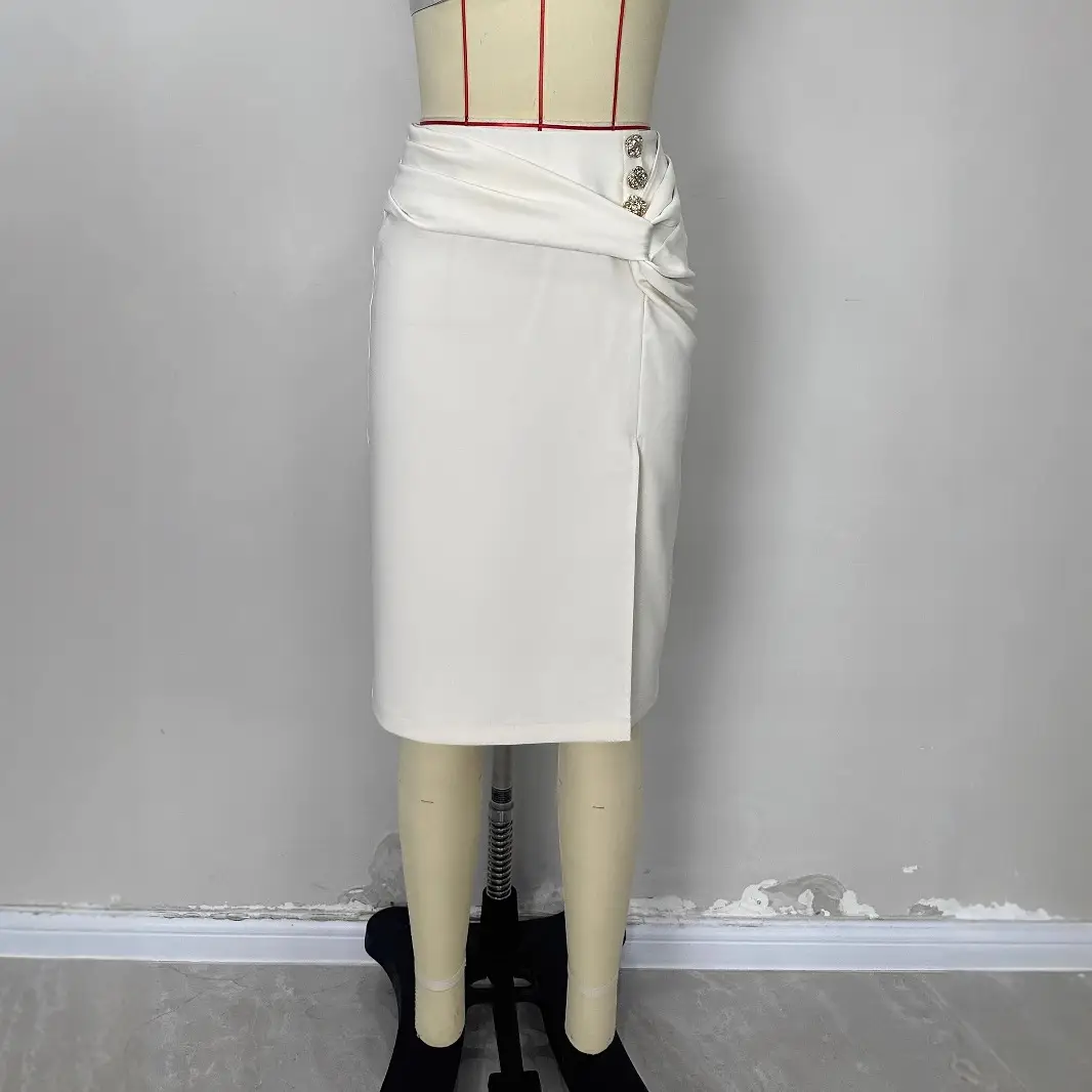 Summer Midi Skirt With Side Slit And Buttons Versatile Style