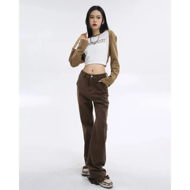 High Waist Loose And Slimming Design Straight Mop Pants Brown - Shop at LoveMi