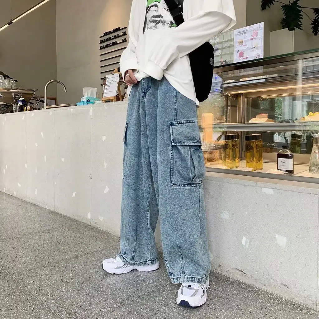 Mens Straight-Leg Casual Loose Cropped Trousers