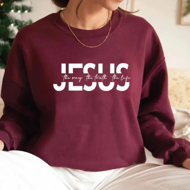 The Way The Truth The Life Sweatshirt Christian Hoodie Burgundy - Shop at LoveMi