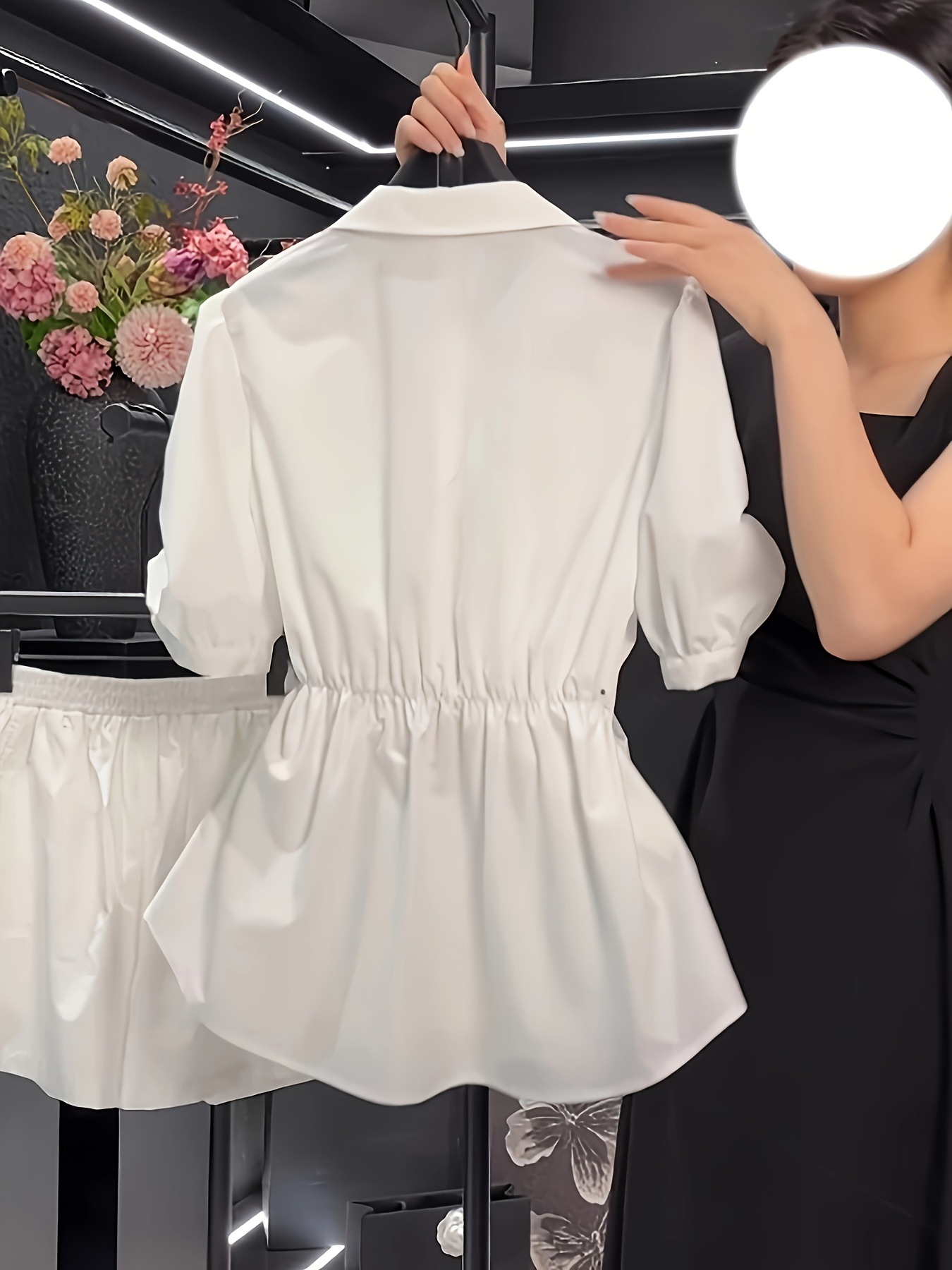 Short-sleeve Top Petite Shirt Fitted-waist Blouse