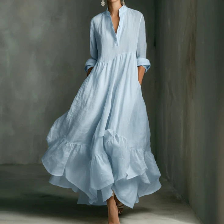 Womens Solid-Color Loose-Fit Blouse-Style Swing Dress — foto 8