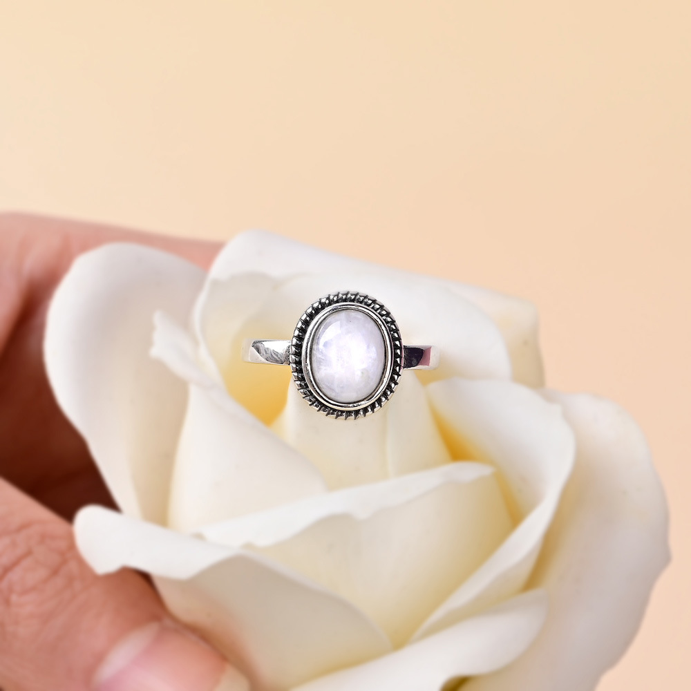 European And American Retro Popular Bohemian Oval Moon Stone Ring