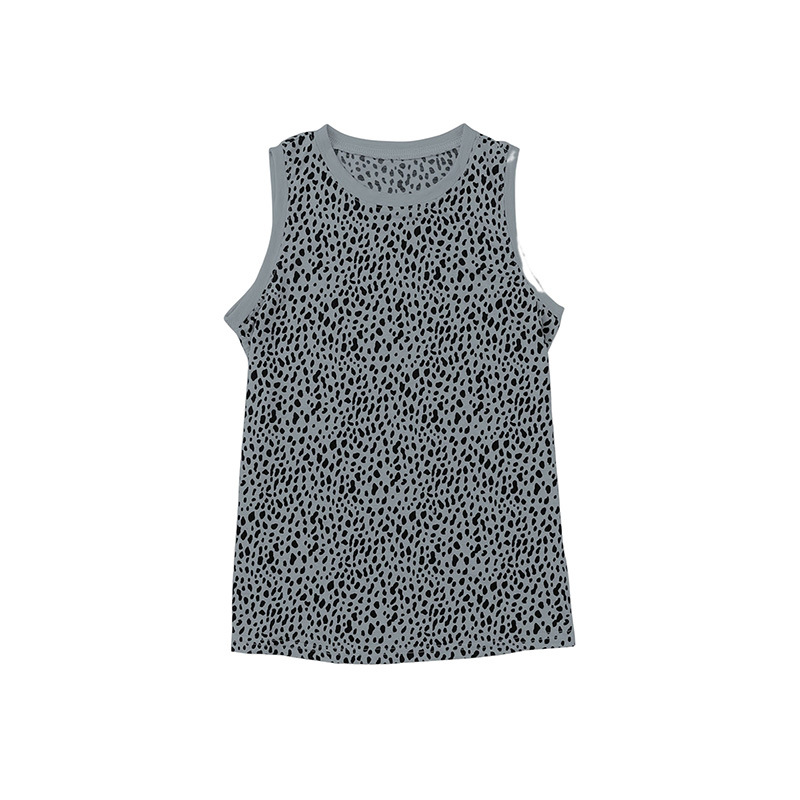 Leopard Print Round Neck Sleeveless Vest For Women Gray - Shop at LoveMi