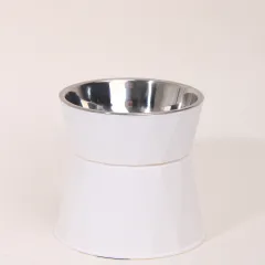 High Foot Neck Protection Pet Stainless Steel Bowl - White - View 1
