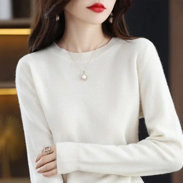 Solid Color Simple Pullover Cashmere Loose Sweater White - Shop at LoveMi