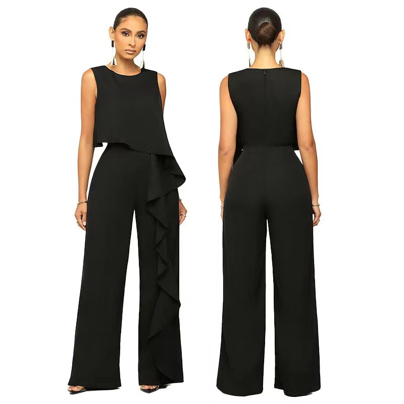 Trendy Women's Zipper Jumpsuit Black