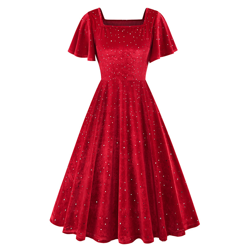 Title 5, Floating Sleeve Gilding Velvet Retro Dress