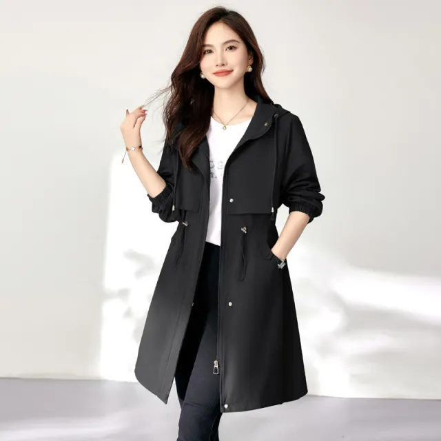 Early Autumn Casual Women's Windbreaker Loose Hooded Fashion Mid length Slimming Coat Black - Shop at LoveMi