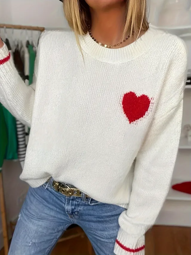 Plus Size Women's Love Round Neck Sweater White - Shop at LoveMi