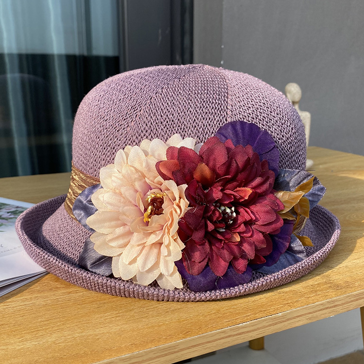 Elegant Off-the-face-hat Round Crown Women's Fashionable Knitted Breathable Bucket Hat