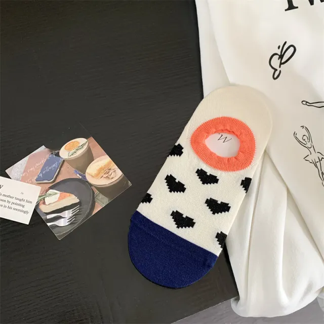 Geometric Pattern Love Stripe Rhombus Women's Low cut Liners Socks Invisible Black Heart - Shop at LoveMi