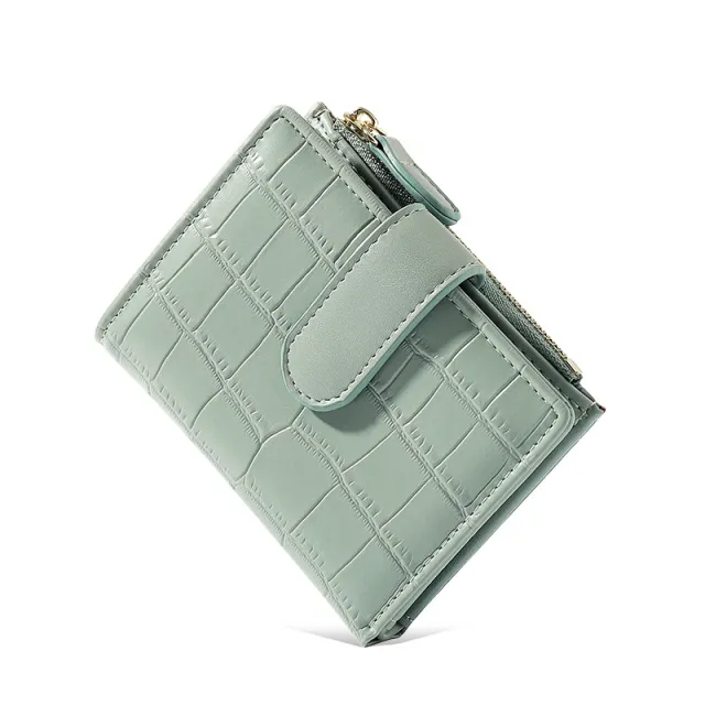 Simple Retro Solid Color Zipper Clasp Mini Short Wallet Gray - Shop at LoveMi