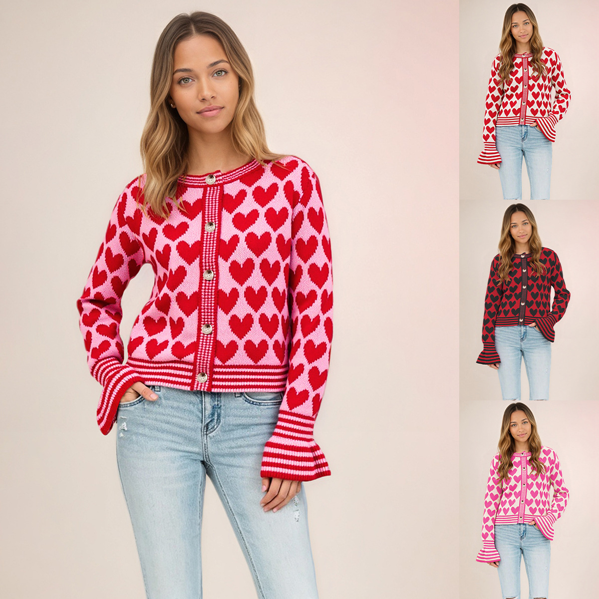 New Heart-pattern Knit Cardigan With Buttons