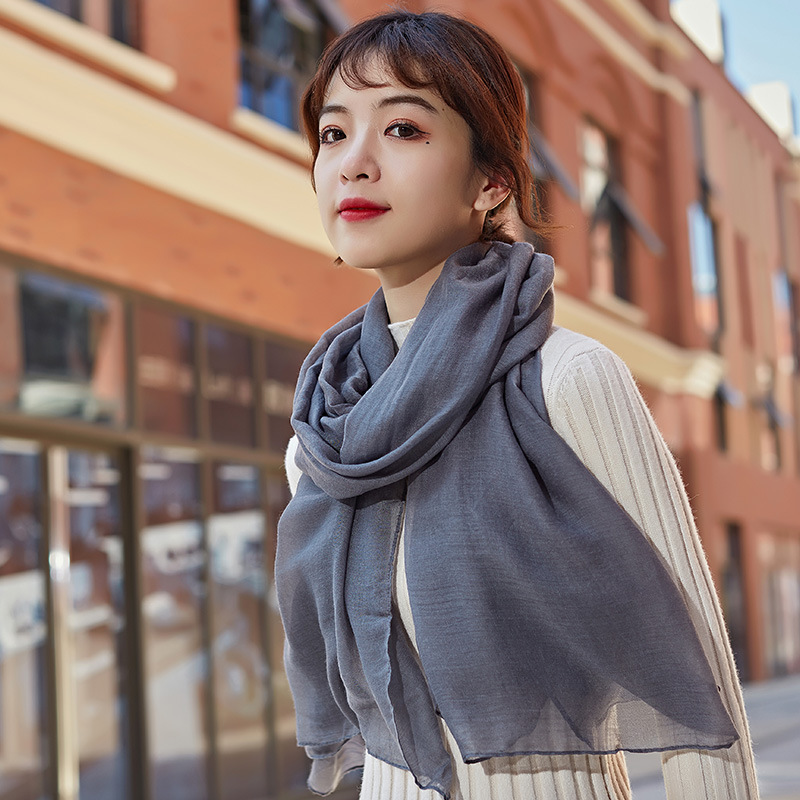 Solid-color Woven Cotton-linen Scarf For Women 3