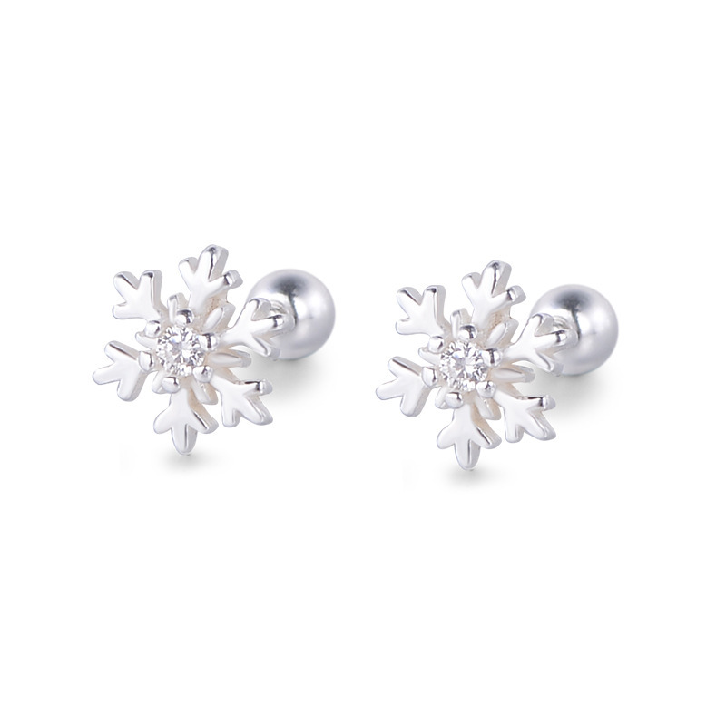 Cooperation Silver Simple Snowflake Bone Stud Diamond-embedded Fashion Screw-off Earrings