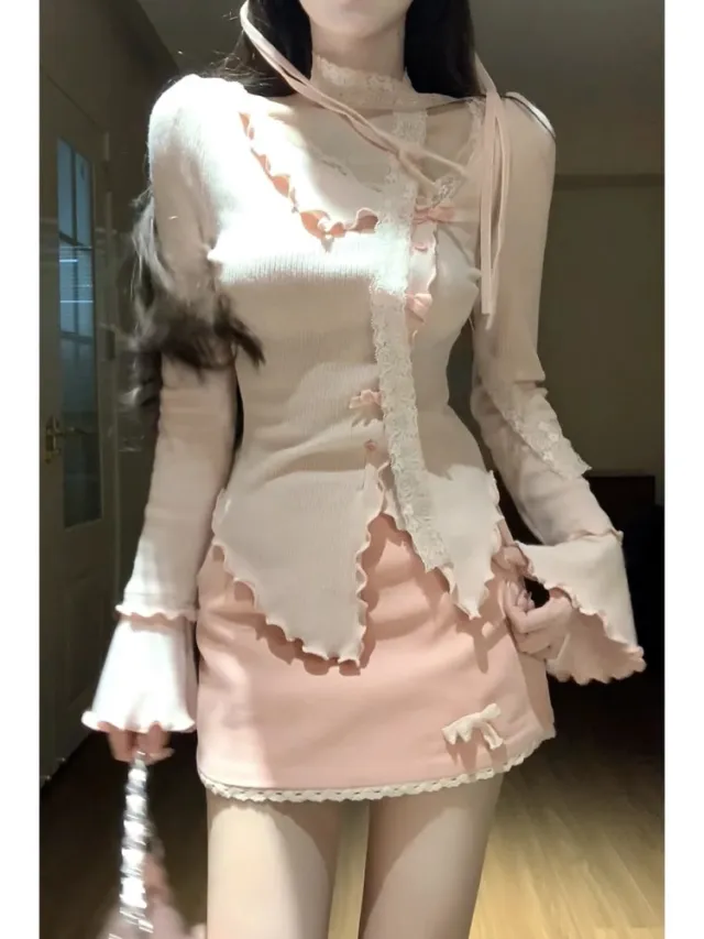 Small Irregular Top Skirt Two piece Set For Women Set M - Shop at LoveMi