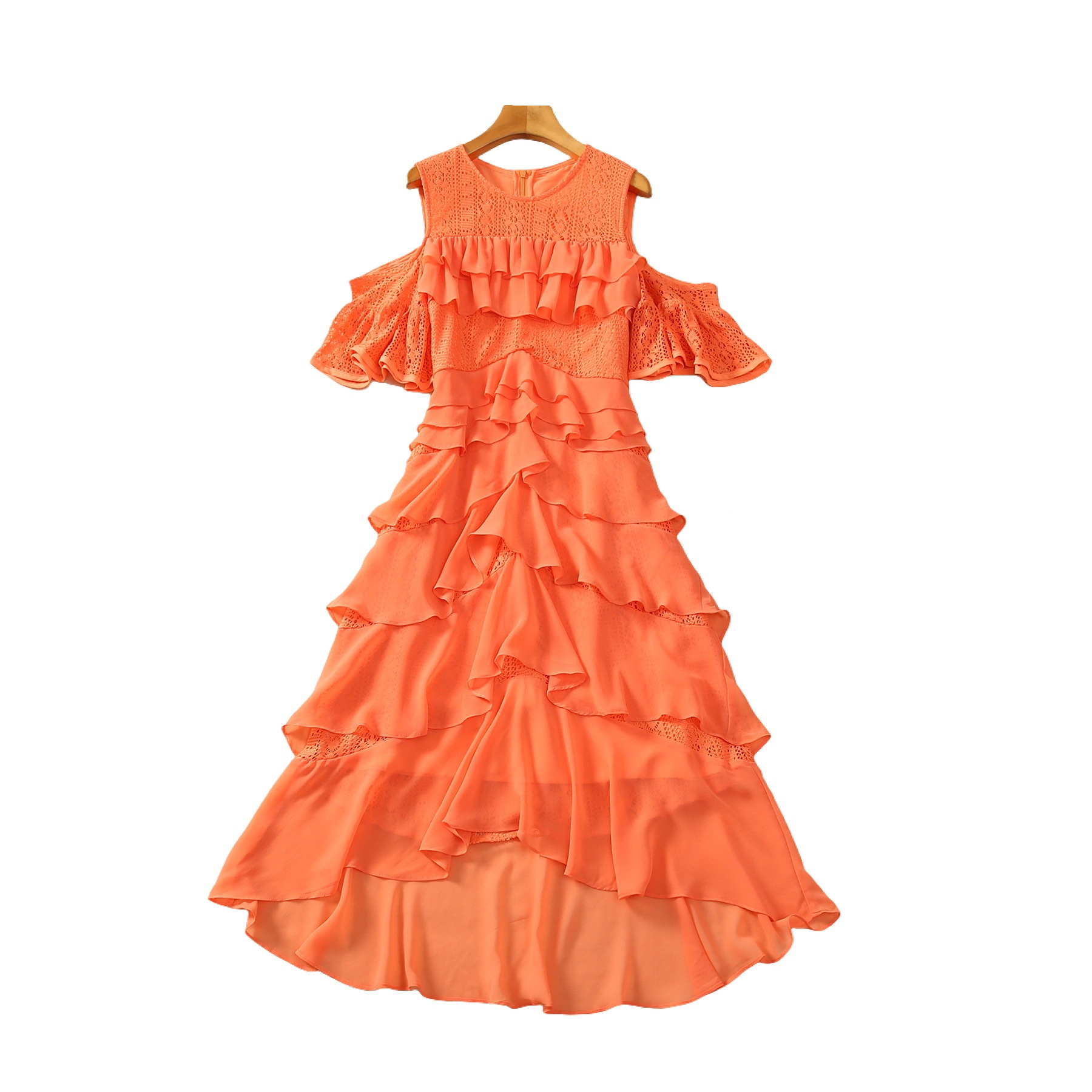 Ruffle-Trim Mid-Length Swing Dress