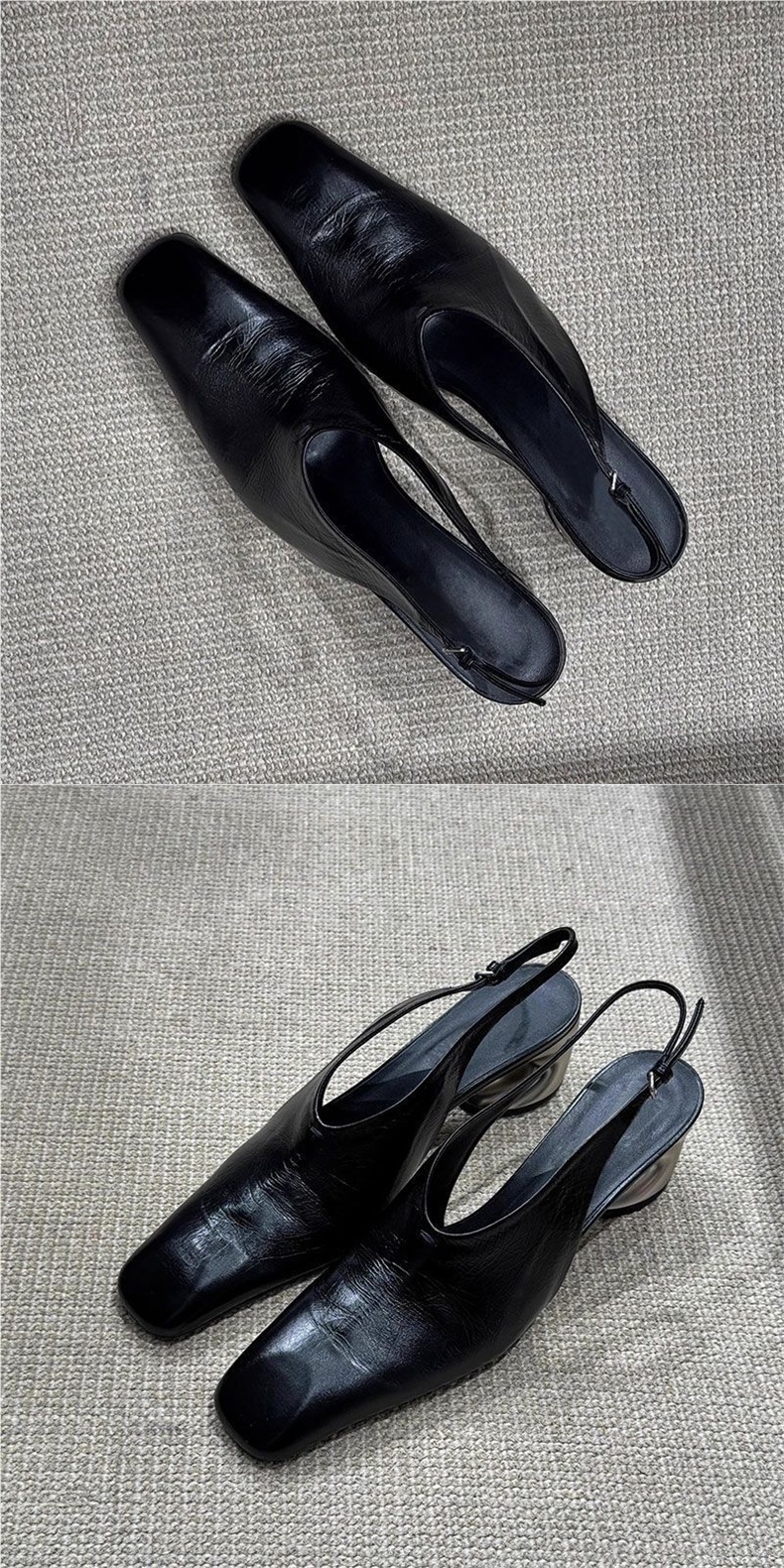 Baotou Sandals In Black Synthetic Leather — detail view 4