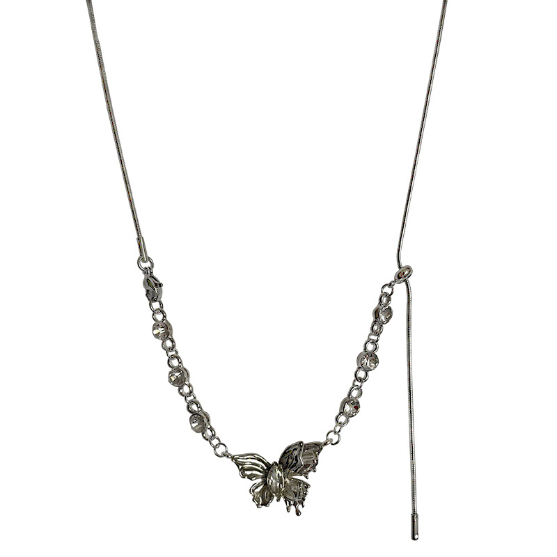 Butterfly Shiny Diamond Tassel Pull Necklace