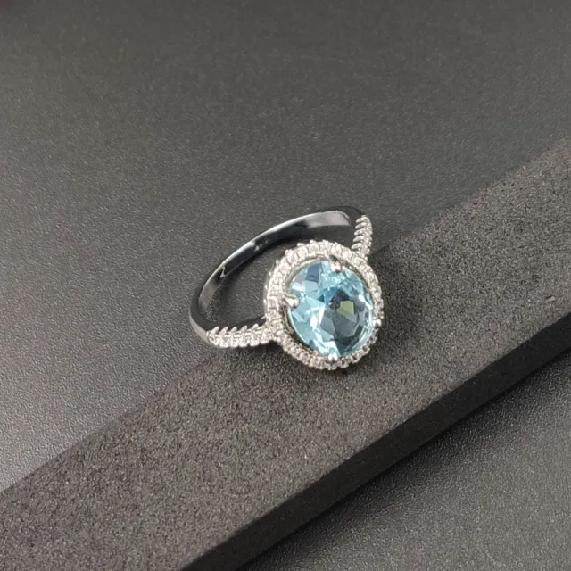 Luxury Zircon Round Ring Full Of Diamonds Ring Engagement Wedding First Ornament Light Blue - Shop at LoveMi