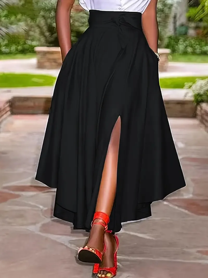 Casual Women's Midi Skirt Ruffled Skirt - Black