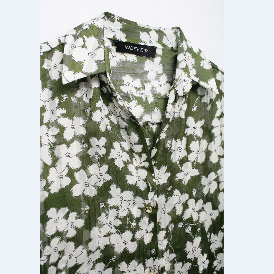 Temperament Leisure Flower Print Loose Casual Shirt