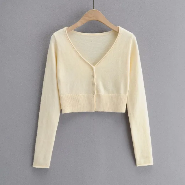 Long Sleeve Knitted Cardigan Bottoming Slim Fit Slimming Short Top White - Shop at LoveMi