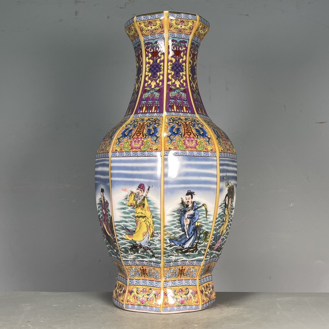 Enamel Color Backflow Eight Immortals Decorating Vase Ornaments
