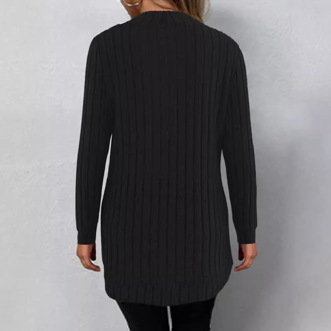 Solid Color Casual Knitted Long Sleeve Cardigan Coat