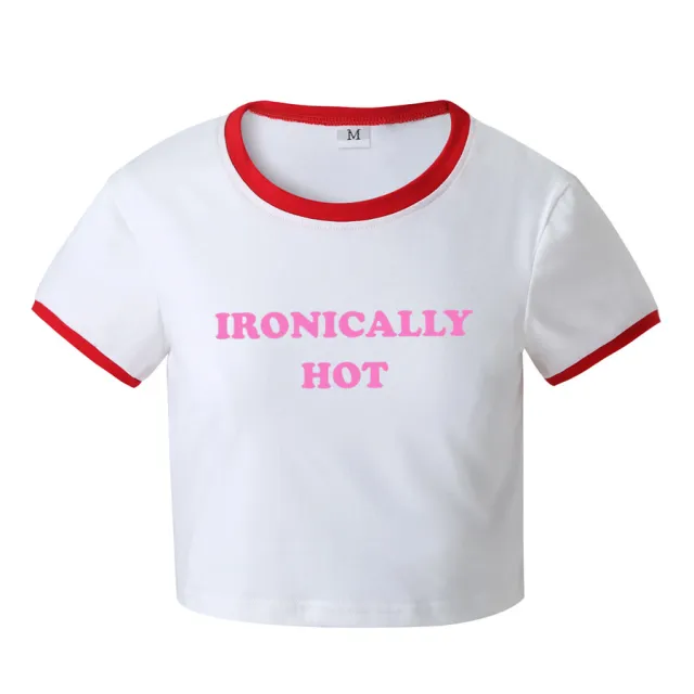 Letter Sexy Navel Short Short Sleeve T shirt Top Red - Shop at LoveMi