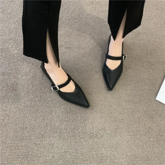 Chunky Heel Ankle strap Buckle Mary Jane Shoes Female Low Heel Shoes Black - Shop at LoveMi