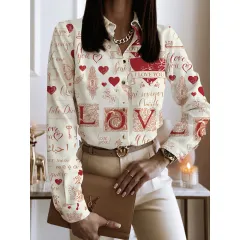 Spring And Autumn Long Sleeve Loose Printed Long Sleeve Lapel Mid-length Shirt - Style 08 - View 1