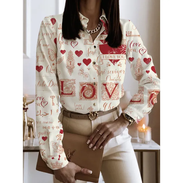 Spring And Autumn Long Sleeve Loose Printed Long Sleeve Lapel Mid length Shirt Style 08 - Shop at LoveMi