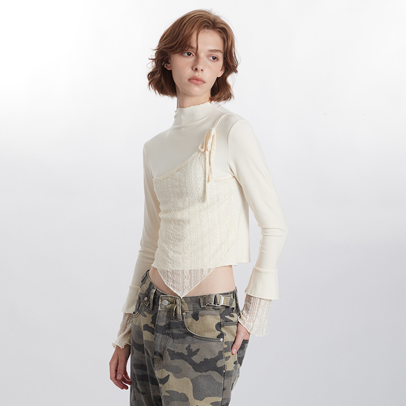 European And American False Two-piece Patchwork Long Sleeve