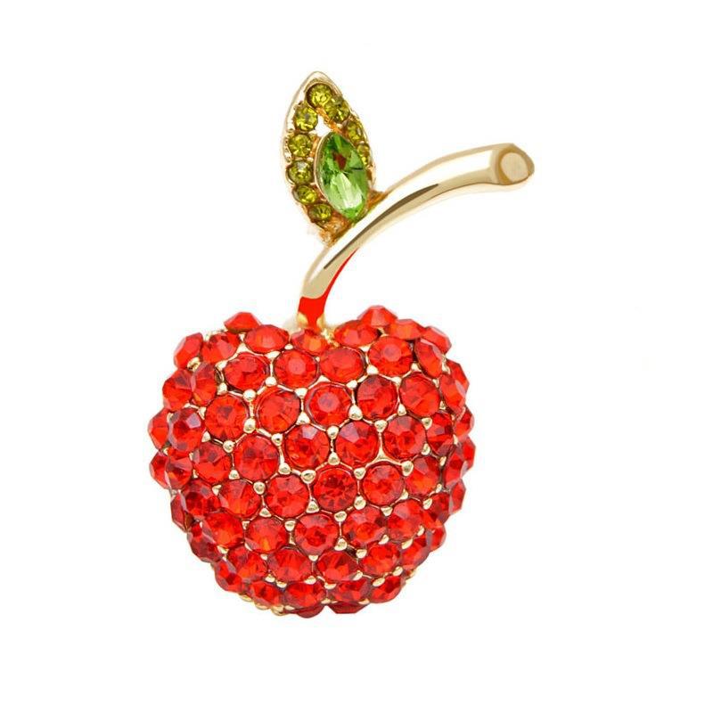 Diamond-Inlaid Cherry Brooch