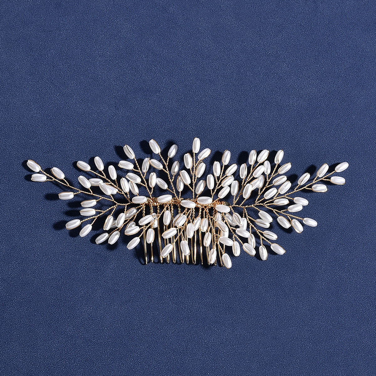Bridal Wedding Headdress Wheat Pearl Handmade Comb Gold - Shop at LoveMi