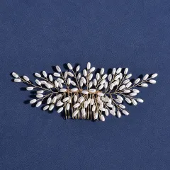 Bridal Wedding Headdress Wheat Pearl Handmade Comb - Gold - View 1