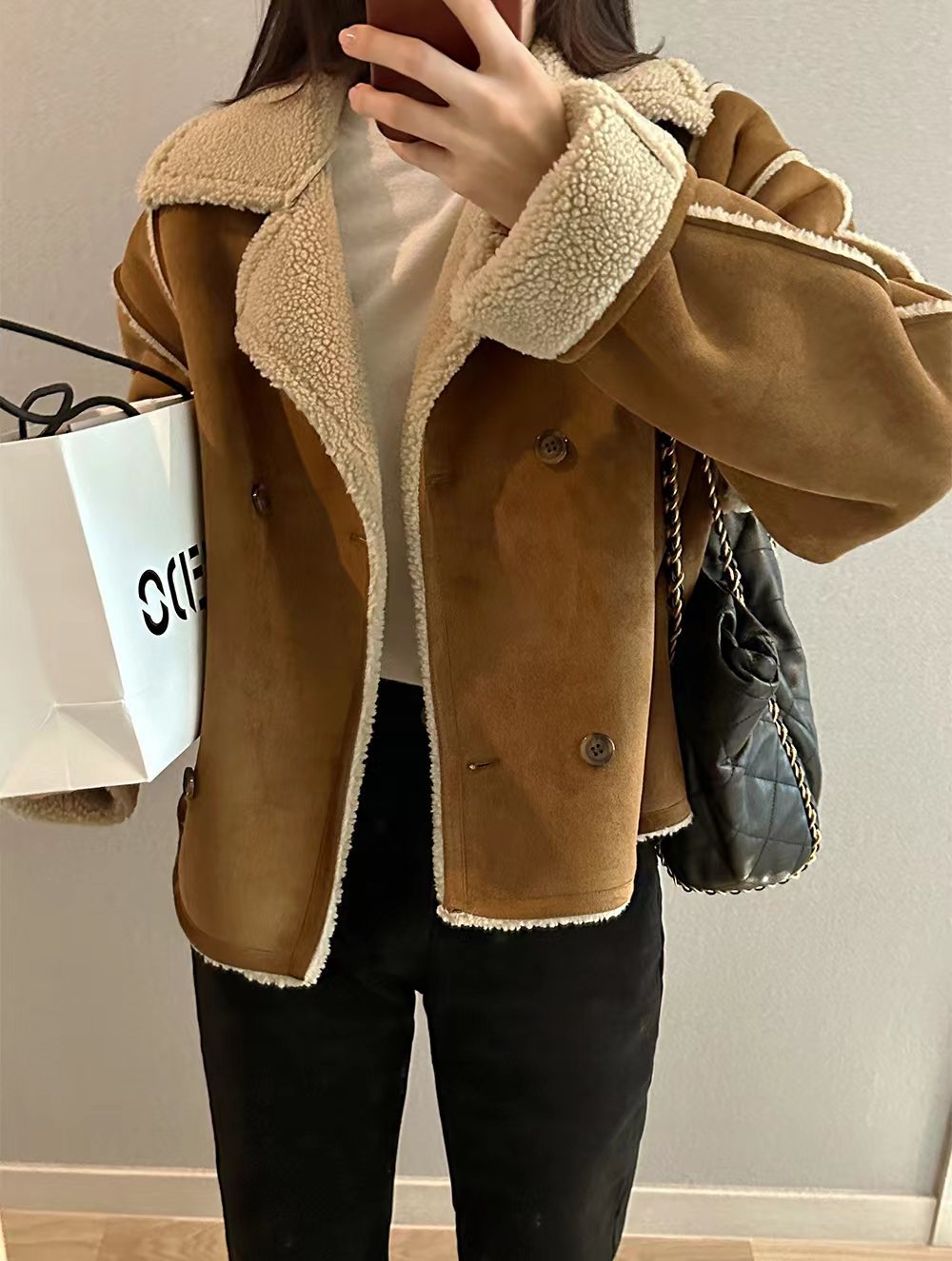 Double Breasted Pure Color Thickened Coat