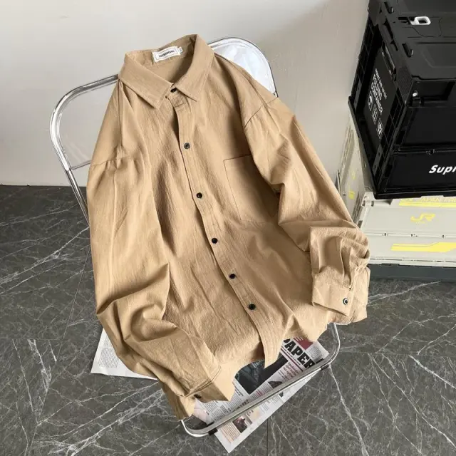 Men's Style Trendy Loose Casual Shirt Khaki - Shop at LoveMi