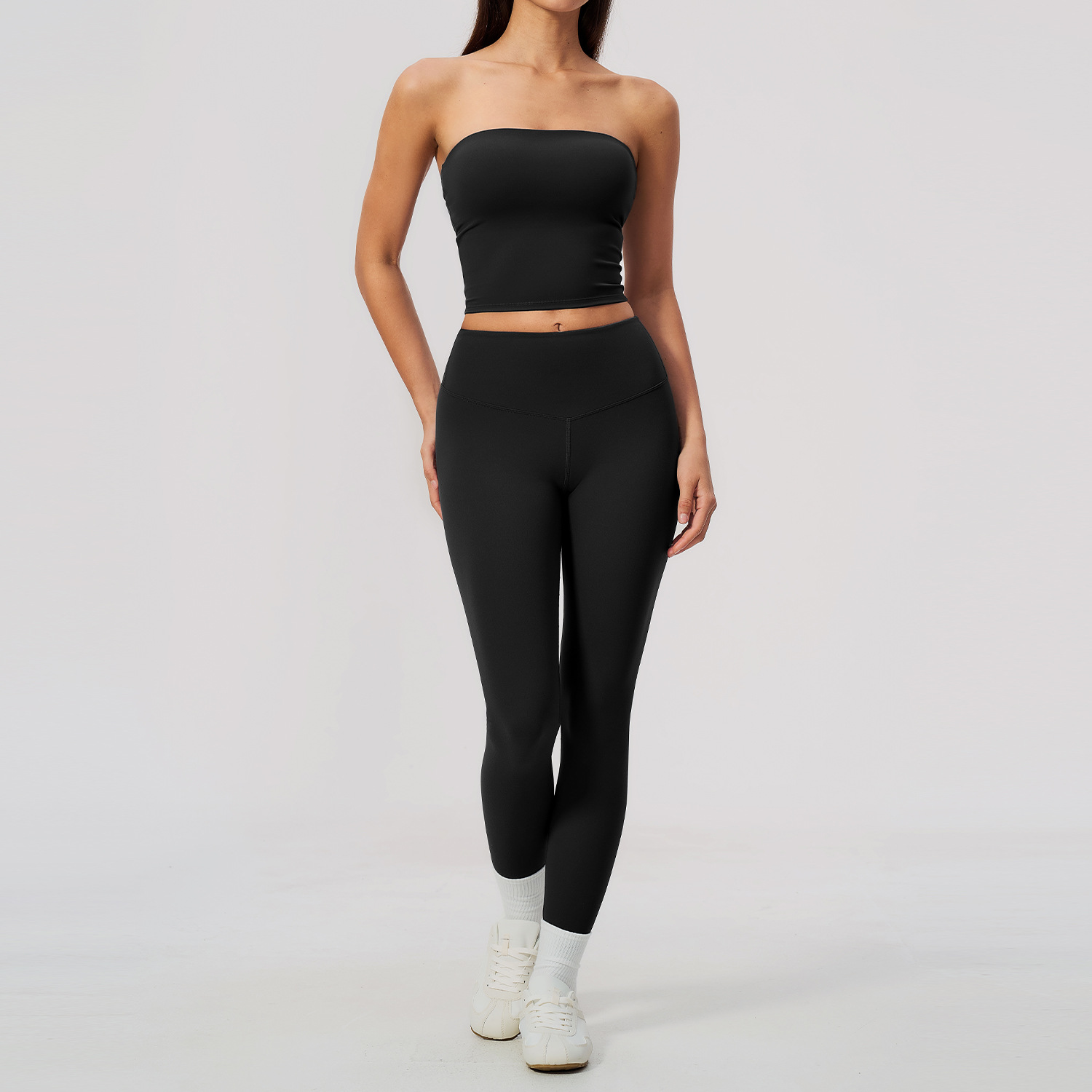 Running Sports New Strapless Yoga Suit Set Black S
