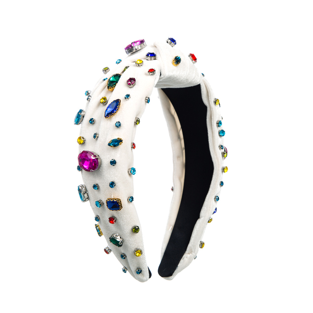 Colorful Crystals Knotted Fashion New Fabric Craft Full Diamond Headband White - Shop at LoveMi