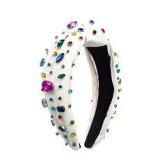 Colourful Crystals Knotted Fashion New Fabric Craft Full Diamond Headband - White - View 1