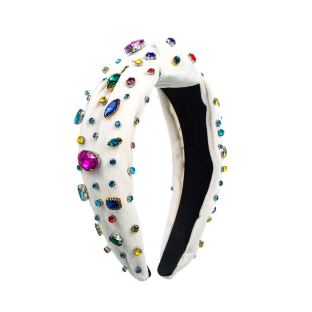 Colorful Crystals Knotted Fashion New Fabric Craft Full Diamond Headband White - Shop at LoveMi