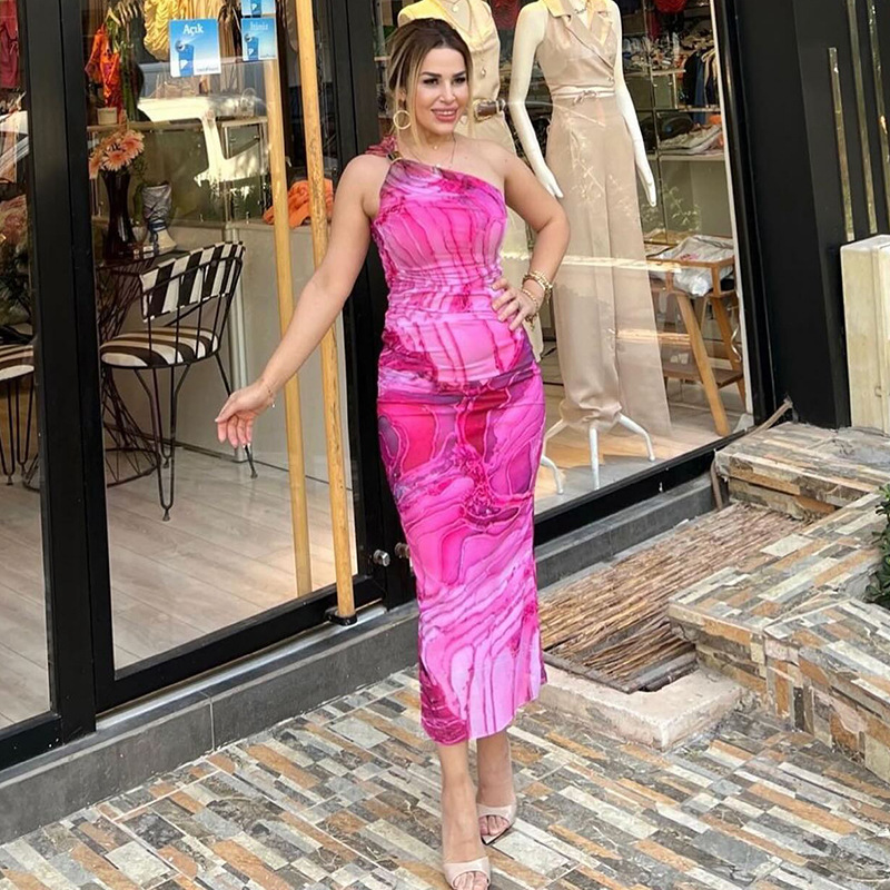 Women's Elegant Diagonal Printed Slim Fit Dress